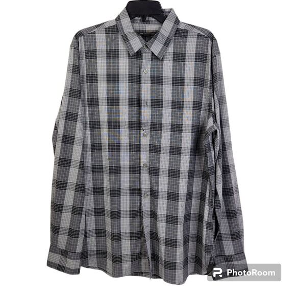 John Varvatos Mens Long Sleeve Gingham Pattern Button Down Size Large - Picture 1 of 7